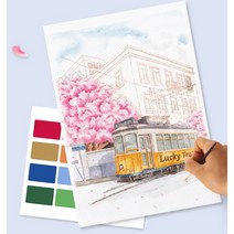 성인용 워터 컬러링북 수채화 색칠 메모지, 1_Encounter Scenery