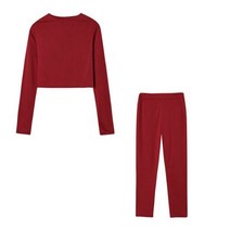 여성용 가을 겨울 풀오버 셔츠 및 바지 패션 운동복 2 피스/세트 스포츠 정장, CHINA, L, Wine Red