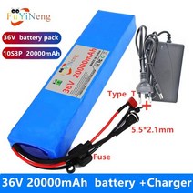전동킥보드충전기 스쿠터 전기 자전거 내장형 30a bms 및 퓨즈 장치 250w-600w용 36v 리튬 배터리 팩+ 42v2a dc5521 충전기 호환, 푸른