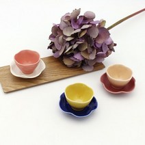 달소금 예쁜 도자기 녹차잔 투톤 꽃잎찻잔세트(3color), 색상:코랄&아이보리SET(유광)