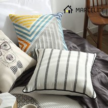 마르셀린 베이직 스트라이프 쿠션커버 + 쿠션솜 세트, 블루