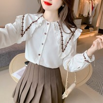 가을 빅터틀 블라우스 셔츠 기질 자수 긴팔 상의 여