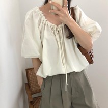 시크 프렌치 블라우스 느낌 그레이 블루 밴딩 셔츠 분위기 파프리카 상의녀
