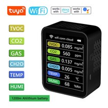가스계량기 6In 1 Tuya WiFi 다기능 가스 감지기 휴대용 공기 품질 모니터 TVOC CO2 온도 Det, 04 WiFi-NDIR sensor, 04 Black WIFI-NDIR