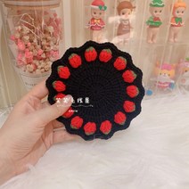 코바늘 티코스터뜨기 태피스트리 마크라메 티매트 컵받침 초보도안 수세미만들기 DIY, 블랙_레드 딸기