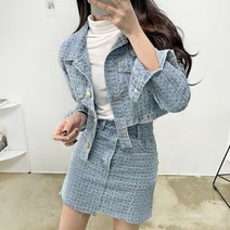 [하이틴_세트]힙블리 트위드 크롭 자켓 데님 베베 청 투피스