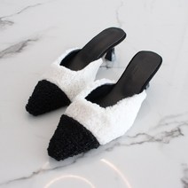 [셀럽유] 스틸레토 뽀글이 양털 뮬 슬리퍼힐 6cm