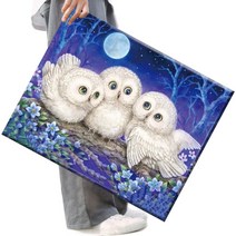 FASEN 3D 캔버스형 보석십자수 DIY 액자 키트 40 x 50 CM, 1세트, FE10.올빼미 가족입니다.