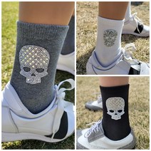 핑크팡자체제작 쿠션스컬삭스 여성용 골프양말 스포츠양말 테니스양말, 블랙, 1개