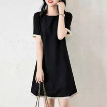 여성 러블리한 나들이 기본핏 미니 반팔 무지 라운드넥 폴리에스테르 원피스 빅사이즈
