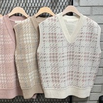 휘슬 체크조끼)니트조끼 베스트 조끼니트 체크패턴조끼 사각패턴무늬 니트박스조끼 브이조끼 V넥 배색브이넥조끼 스웨터 민소매