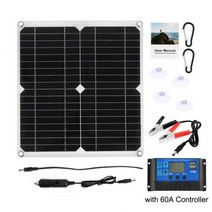 태양열발전기 충전기 패널 컨버터 태양전지판 200W 태양 전지 키트 60A 컨트롤러 DC 18V 휴대용 태양광 은행 배터리 캠핑 자동차 보트 RV 플레이트 119391, 200W 60A Controller