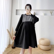 임산부 미디엄 롱 페이크 투피스 천조체크 플리츠 스커트 오버사이즈여성복