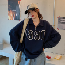 데이홀릭 2034-1 여성 오버핏 봄가을 빅사이즈 편한 기본 무지 나인티 1990 카라 맨투맨