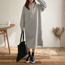 세라제이 루즈핏 데일리 기모 롱 후드 원피스