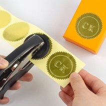 압인기 각인기 착인기 날인 압인 도장 펀치 스템프 로고, 원형51mm(검은색)+스티커1롤(약250장)