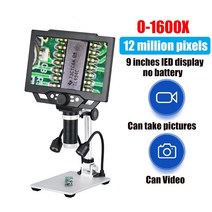 KUAIQU 1600X 9 LCD 화면 디지털 비디오 전자 현미경 HD 1080P 8 LED 조명 연속 증폭 돋보기 솔더, 01 1600X PRObattery