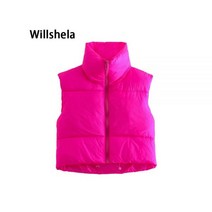 Willshela 하이넥 크롭트 조끼 캐주얼 민소매 자켓 및 재킷 여성용 세련된 따뜻한 패션 겨울