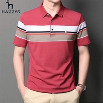 Haz 남성 고급 비즈니스 캐주얼 스트라이프 면 반팔 티셔츠 남성 상의