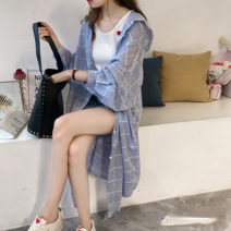 여성용 후드 롱 체크 남방