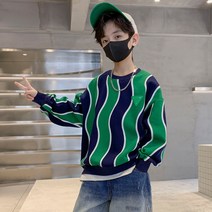 도오빠 브패루 아동 맨투맨 라운드넥 긴소매 티셔츠 스트라이프 줄무늬 오버핏 긴팔티 캐주얼 봄 가을 남아 주니어 어린이