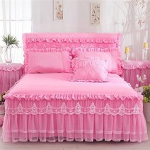 JINGHENG 레이스 공주침대 커버싱글 침대덮개 침대커버 미끄럼방지 침구커버 1.8m침대매트 보호커버, 분홍