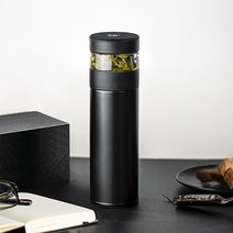 지능형 온도 감지 티텀블러 보온병 스테인레스 스틸 티 컵 차우리기 400ml, 블랙-클래식
