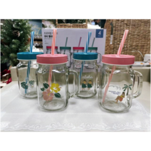 모던하우스 트로피칼 하와이 유리 빨대머그 4P세트 450ml GA6121012, 용량: 450ML, 사진참조