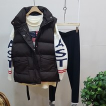 상상그이상 여성용 허리끈 하이넥 숏 패딩 조끼