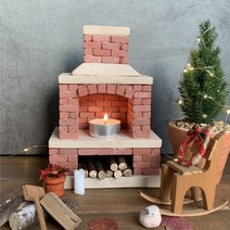 앤틱 미니벽난로 캔들홀더 만들기 DIY 키트 벽돌 미니어쳐 무드등 크리스마스 장식 소품, B형 디자인(고벽돌)