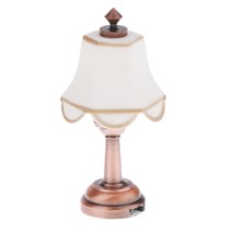 STK 1:12 Umbrella Lampshade Decor와 함께 Dollhouse Miniature LED 조명 책상 램프