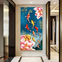 비단잉어 풍수인테리어 구어도 그림 재물운 큐빅아트 보석십자수 재료 만들기, 200x100CM