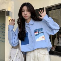 긴소매 XZ613D371P40 봄옷 와이셔츠 이너웨어 개성 플라워 프린팅 디자인감각 보이핏 볼륨 시크 4995448654
