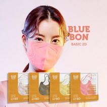 블루 본 베이직 투디(KF80)(대형)(연분홍색 연노란색 진한녹색 연한황색) KF80 블루본 베이직 2D 대형 컬러 마스크 50매, 코코넛화이트