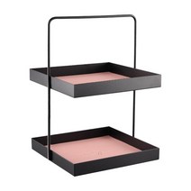 2 계층 금속 사각형 장식 트레이 보관 트레이 욕실 주최자 홀더 반지 선글라스 세면 용품 키 장식, 옵션, 철 + PU 가죽, 크기가 큰