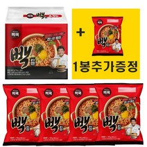 ( 4봉 + 1봉 추가증정) 백종원의 빽쿡 빽라면 백라면 얼큰한맛 4봉 1팩, 빽라면 4봉 +1봉