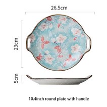 세라믹 일본 디너 플레이트 샐러드 스시 스테이크 서빙 플레이트 소스 접시 손으로 그린 꽃 식기 세트 전자 레인지 안전, 10.4인치