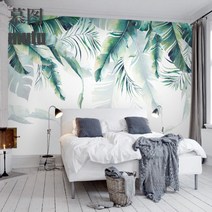 부스시트지 페인팅 노르딕 침실 침대머리 녹색 식물 벽지 파초잎 티비 배경 열대 소파 뮤럴 3522142749, 영국 수입 크다 무늬 있는 천 패치워