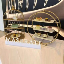 디저트케이스 진열대 북유럽 바스켓 푸드 베이커리 진열장 빵쇼케이스 마카롱선반 쿠키선반 카페인테리어 엔틱 유니크 홈까페, 2종 세트 골드