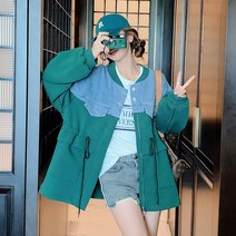 디자인 타탄 패치워크 먹그린 하프 야상 점퍼