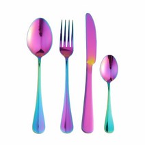 식기세척기 매트 골드 칼 세트 스테인레스 스틸 나이프 포크 스푼 디저트 Flatware 식탁 4 Pcs 식기 세척기 안전, 12 rainbow 4pcs