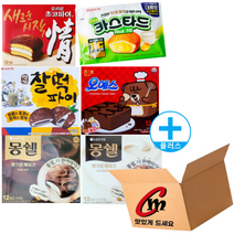 cm전용 박스 + 파이6종모음 (오리온초코파이468g+롯데카스타드230g+찰떡파이350g+몽쉘생크림408g+몽쉘카카오408g+오예스360g), 1세트