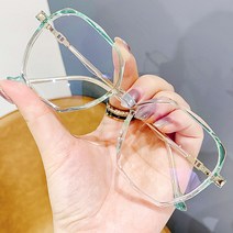 크리스탈 그라데이션 다각형 투명 패션 안경 코받침없는 안경테 블루라이트 차단 남자 여자