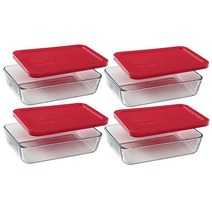 Pyrex 3컵 직사각형 유리 식품 보관 세트 362581, Red, 3 cup, Box of 6 Containers
