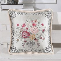더플로우 고풍스러운 테두리 장식 쿠션 커버 + 솜, 꽃다발 화이트