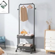 트롤리 이동식 스탠드 옷걸이 모던 행거 2단