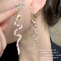 반짝반짝 빛나는 뱀 모양 보석 귀걸이 도금 다단면 지르코늄 작은 뱀 휘감겨 다이아몬드 귀고리 귀걸이, 658Y 연지 지르콘 뱀 모양 중공업 귀걸이