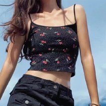 달콤한 소녀 y2k 자르기 탑 여름 패션 숙녀 체리 인쇄 탱크 여성 슬림 빈티지 블랙 코튼 탱크 탑