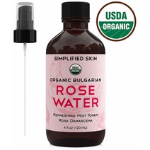 (미국직배) 1+1 Simplified Skin 장미수 스프레이 알콜프리 120ml Rose Water for Face & Hair USDA Certified Organic Facial Toner. Alcohol, 2개