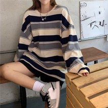 노르니트 알파카 부클 스트라이프 풀오버 티셔츠 여성용 패션 커플 매칭 상의